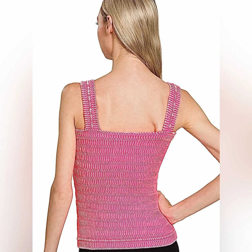 😉 👀 Zenana Seamless Winkle Stone Washed Tank Top - Coral Fuschia - Picture 4 of 9